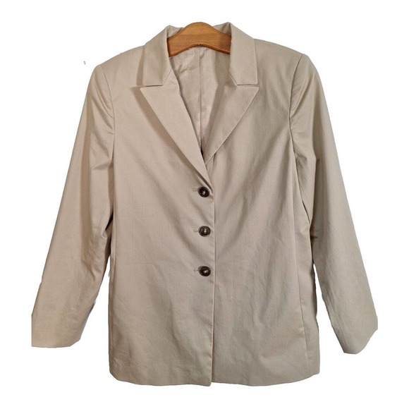 Vintage Jackets & Blazers - Vintage 90s Ellen Tracy Neutral Cotton Stretch Blazer Jacket Women 8P Career